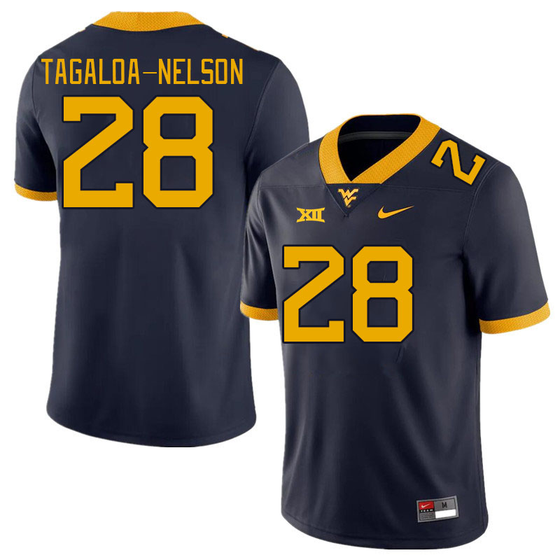 Men #28 Aden Tagaloa-Nelson West Virginia Mountaineers College Football Jerseys Stitched Sale-Navy - Click Image to Close